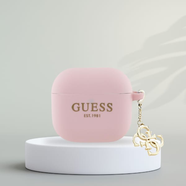 Guess GUA4LECG4P AirPods 4 cover         różowy/pink Silicone 4G Charm