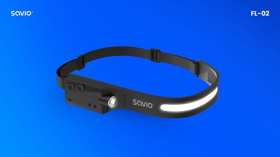 Savio FL-02 LED headlamp with motion sensor, USB-C, 350 lm, range 80m