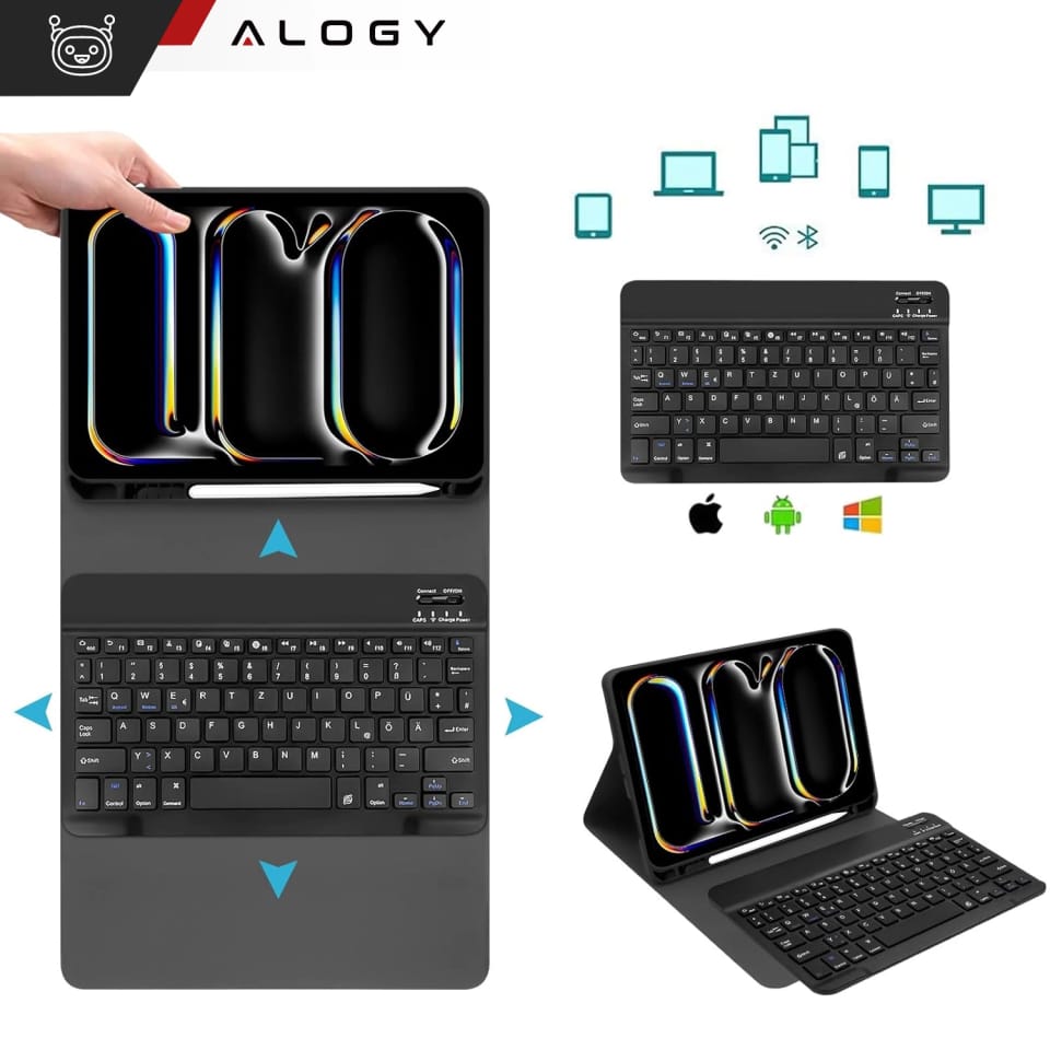 Etui ochronne z klawiaturą do Apple iPad Pro 11" M4 2024 Alogy Keyboard case z miejscem na rysik klawiatura Bluetooth czarne