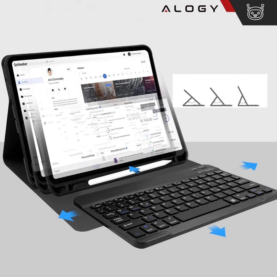 Etui ochronne z klawiaturą do Apple iPad Pro 11" M4 2024 Alogy Keyboard case z miejscem na rysik klawiatura Bluetooth czarne