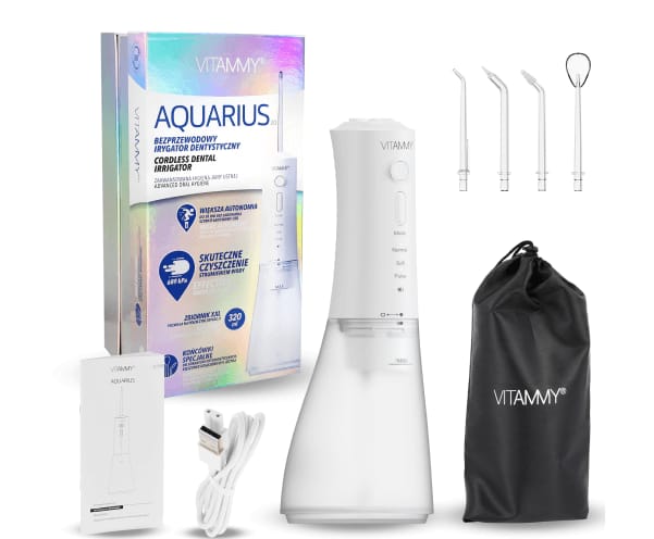VITAMMY AQUARIUS Irygator bezprzewodowy do jamy ustnej, 3 tryby, IPX7, 4 końcówki