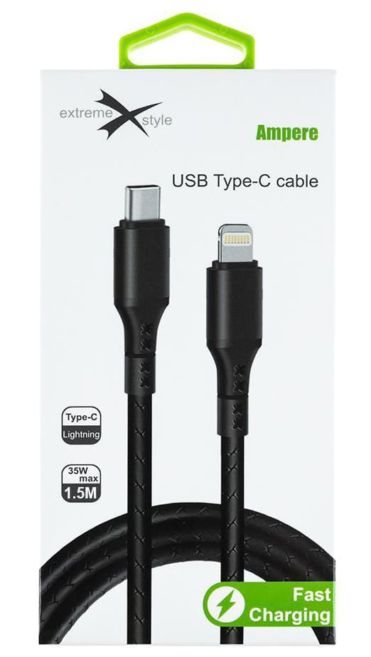 Wzmocniony kabel Ampere USB typ-C Lightning (1.5m, czarny)