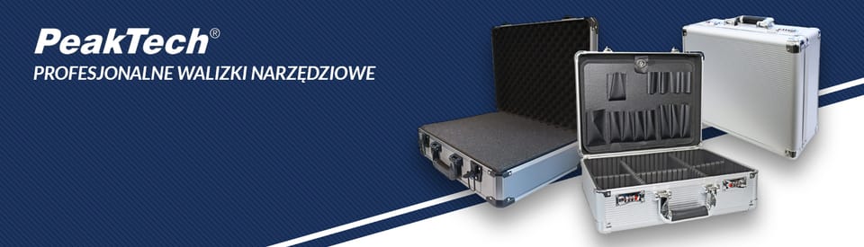 walizka narzędziowa PeakTech 7245, aluminiowa walizka na narzędzia, walizka z regulowanymi przegródkami, solidna walizka na narzędzia, walizka z zamkami szyfrowymi, kompaktowa walizka warsztatowa, profesjonalna walizka na narzędzia, ergonomiczna walizka narzędziowa