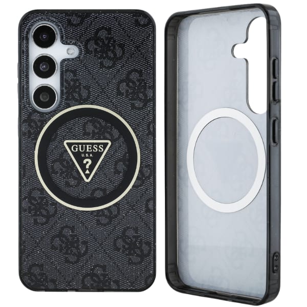 Etui Guess 4G Glitter Triangle Buttons   MagSafe do Samsung Galaxy S25+ czarny
