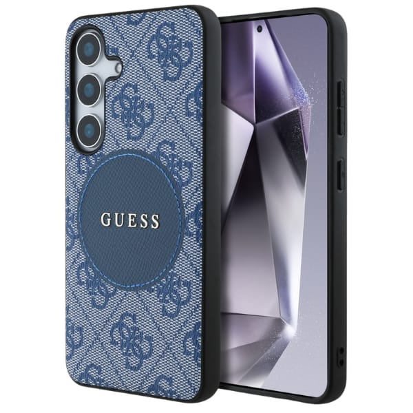 Etui Guess 4G Round Patch Classic Logo   MagSafe do Samsung Galaxy S25 niebieski
