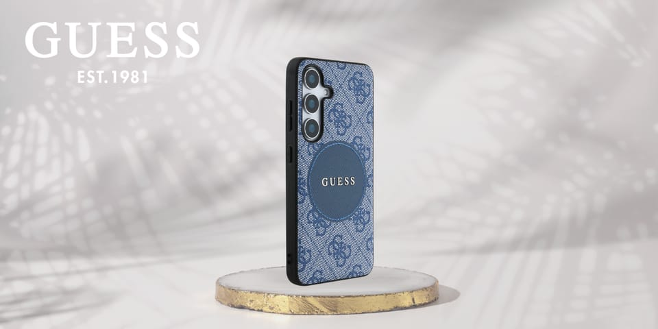 Etui Guess 4G Round Patch Classic Logo   MagSafe do Samsung Galaxy S25 niebieski