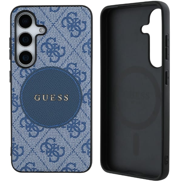 Etui Guess 4G Round Patch Classic Logo   MagSafe do Samsung Galaxy S25 niebieski