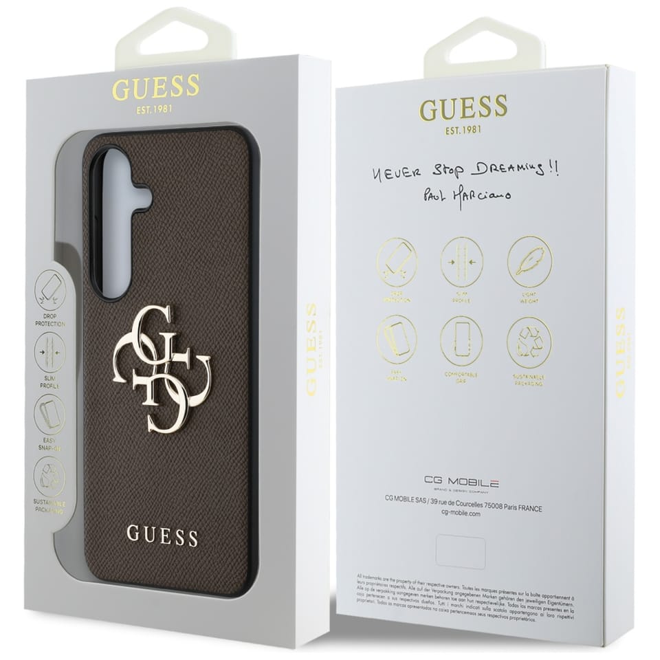Etui Guess Grained Big 4G Logo Small     Classic Logo do Samsung Galaxy S25 brązowy