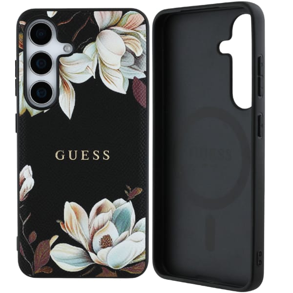 Etui Guess Grained Printed Flower        Pattern MagSafe do Samsung Galaxy S25 czarny