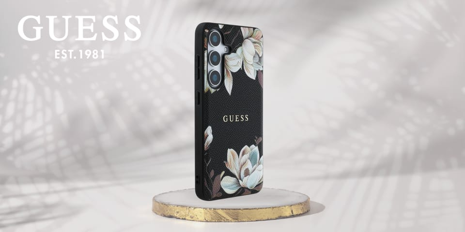 Etui Guess Grained Printed Flower        Pattern MagSafe do Samsung Galaxy S25 czarny