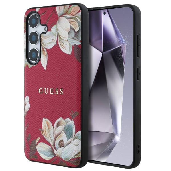 Etui Guess Grained Printed Flower Pattern MagSafe do Samsung Galaxy S25 fuksja