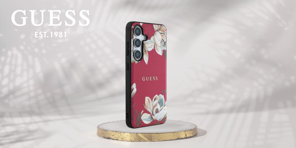 Etui Guess Grained Printed Flower Pattern MagSafe do Samsung Galaxy S25 fuksja
