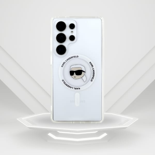 Etui Karl Lagerfeld Button Karl Head     Printed Logo MagSafe do Samsung Galaxy S25 Ultra biały