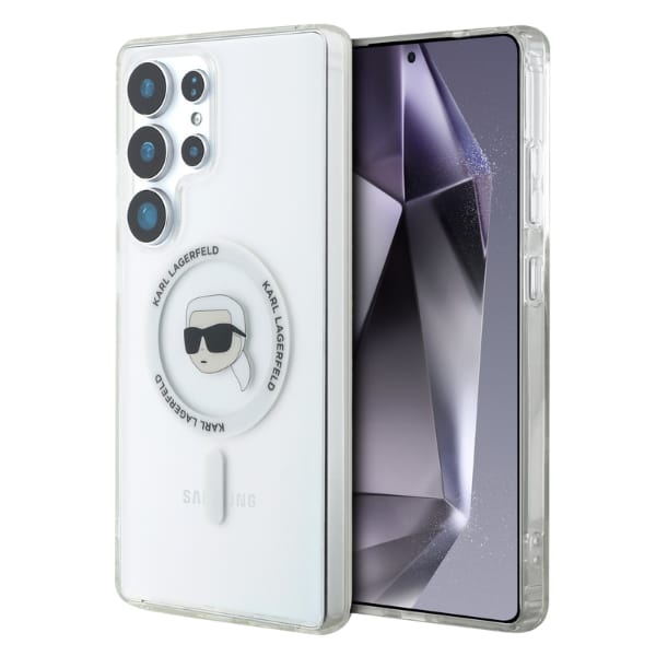 Etui Karl Lagerfeld Button Karl Head     Printed Logo MagSafe do Samsung Galaxy S25 Ultra biały