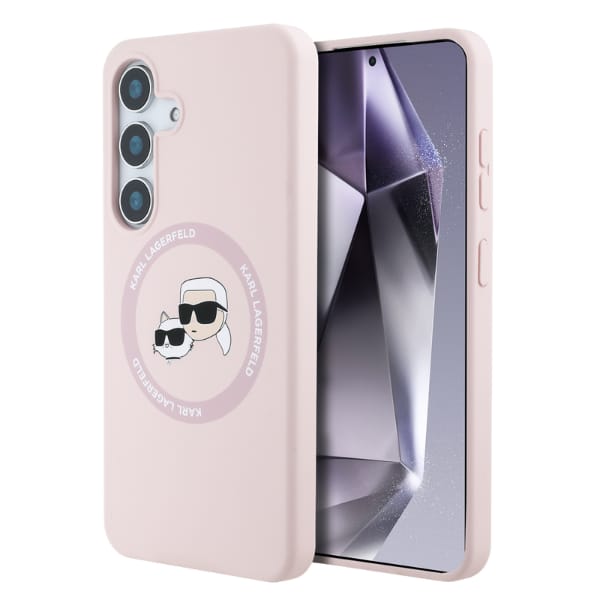 Etui Karl Lagerfeld Silicone Double      Heads And Circle MagSafe do Samsung Galaxy S25+ różowy