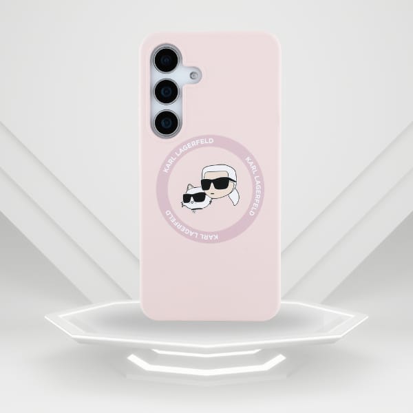 Etui Karl Lagerfeld Silicone Double      Heads And Circle MagSafe do Samsung Galaxy S25+ różowy