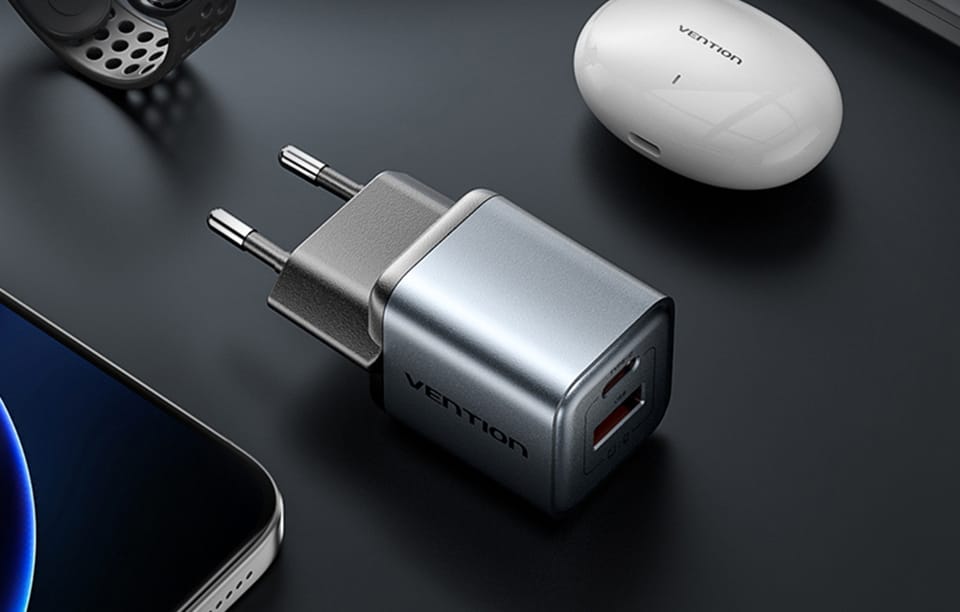 Ładowarka GaN Vention USB-C + USB-A 30W (Szara)