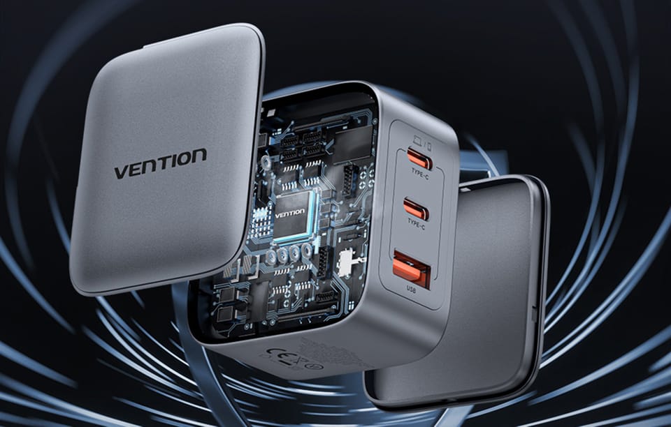 Ładowarka GaN Vention USB-C+C+A 70W (Szara)