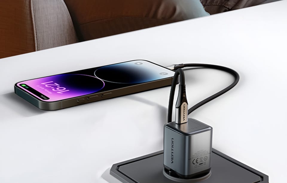 Ładowarka GaN Vention USB-C 20W  + Kabel USB-C-L 1m (Szara)