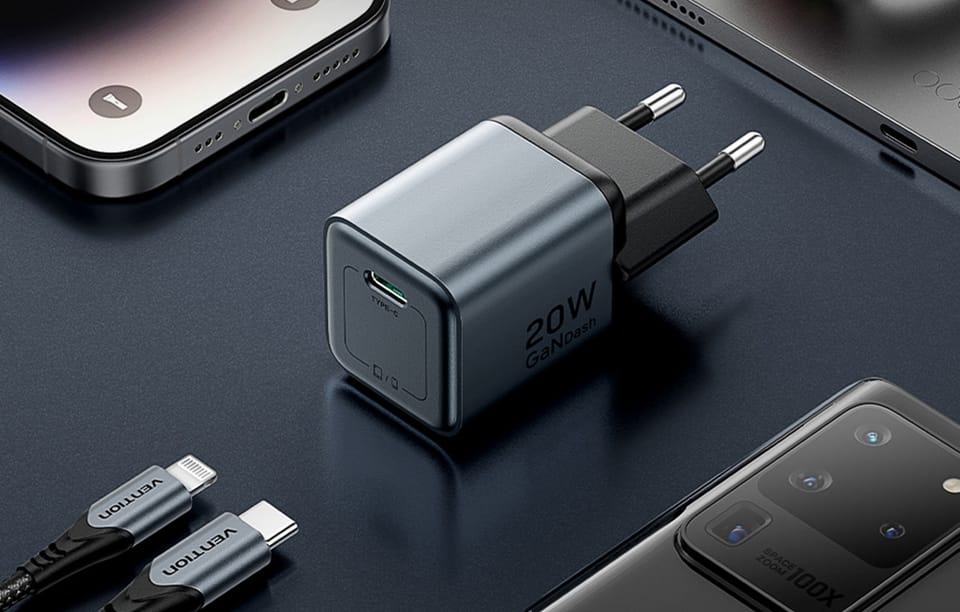 Ładowarka GaN Vention USB-C 20W  + Kabel USB-C-L 1m (Szara)