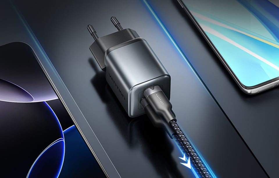 Ładowarka GaN Vention USB-C+A 30W + Kabel USB-C-C 1m (Szara)