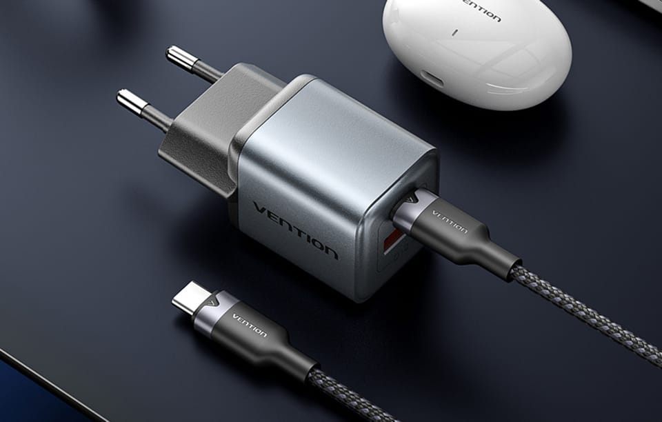 Ładowarka GaN Vention USB-C+A 30W + Kabel USB-C-C 1m (Szara)