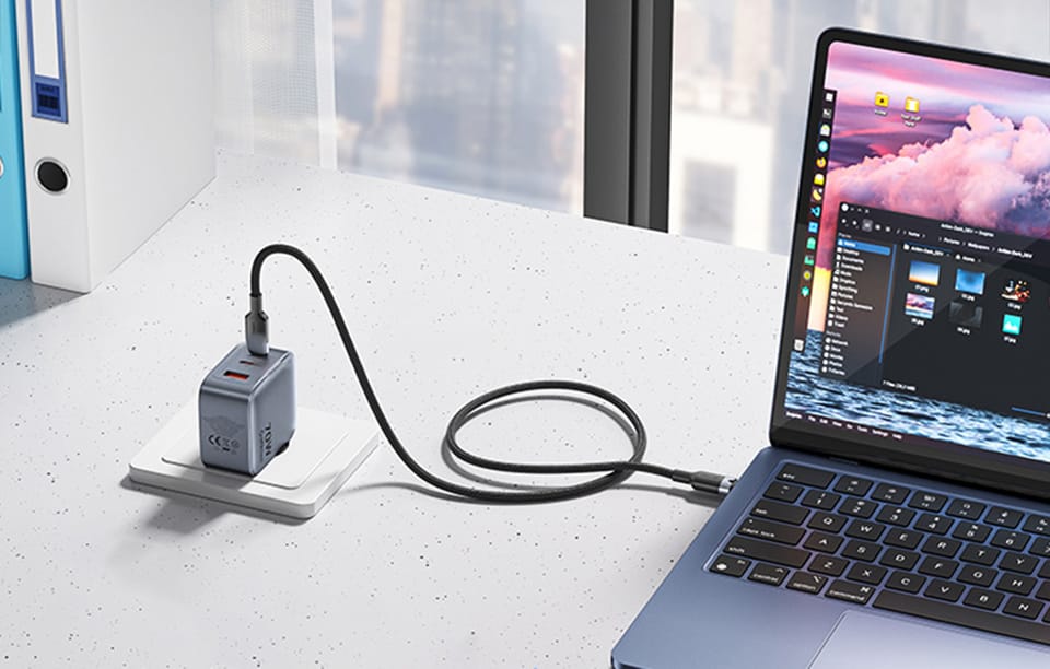 Ładowarka GaN Vention USB-C+C+A 70W + Kabel USB-C-C 1m (Szara)