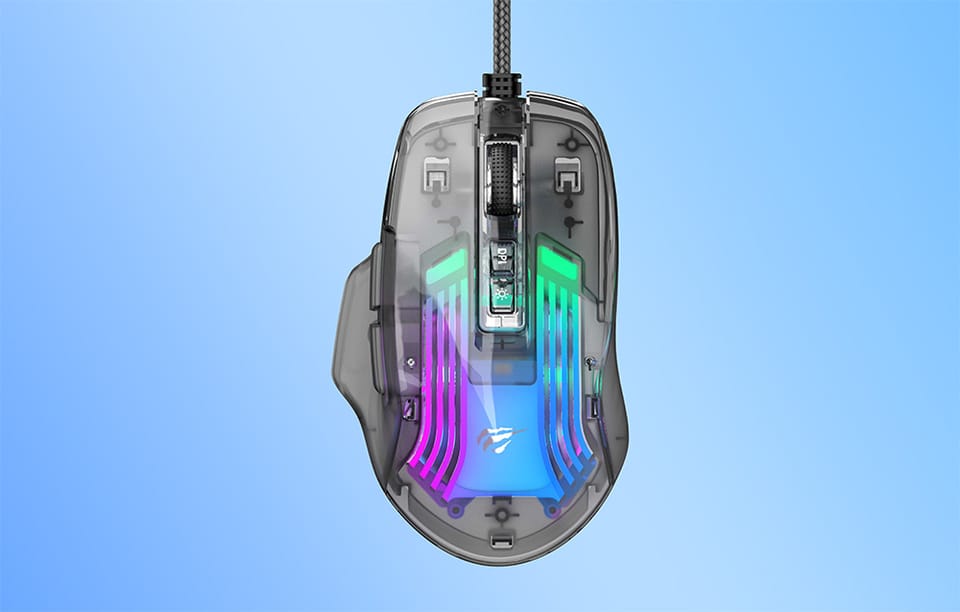 Przewodowa Mysz Gamingowa Havit MS1011SE RGB 7200 DPI Transparentna/Czarna