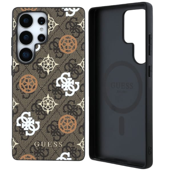 Etui Guess 4G Printed Colored Peony      Pattern MagSafe do Samsung Galaxy S25 Ultra brązowy