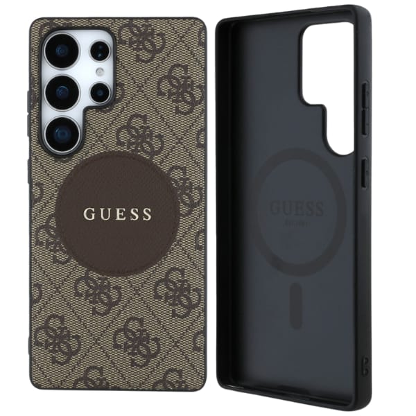 Etui Guess 4G Round Patch Classic Logo   MagSafe do Samsung Galaxy S25 Ultra brązowy