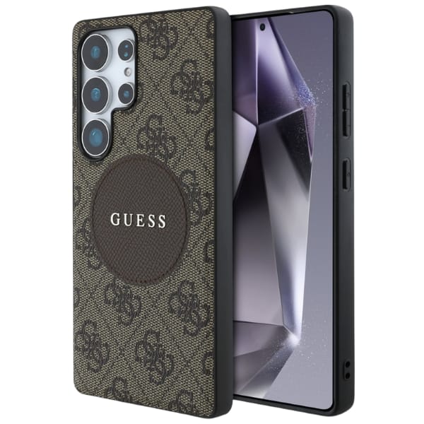 Etui Guess 4G Round Patch Classic Logo   MagSafe do Samsung Galaxy S25 Ultra brązowy