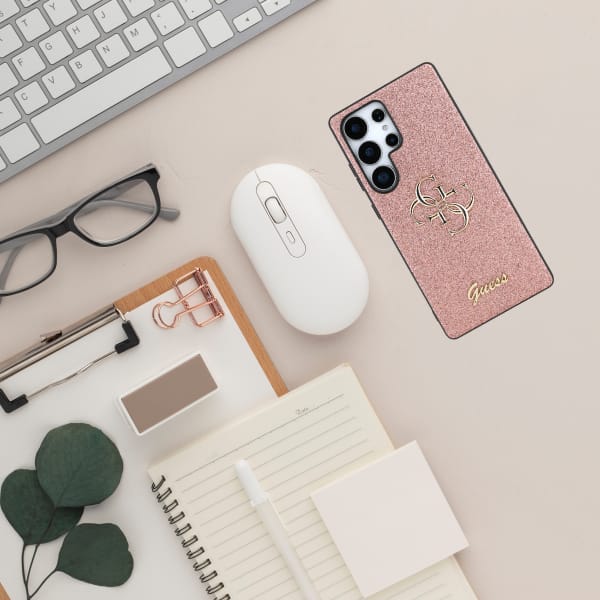 Etui Guess Fixed Glitter Big 4G Metal    Logo do Samsung Galaxy S25 Ultra różowy