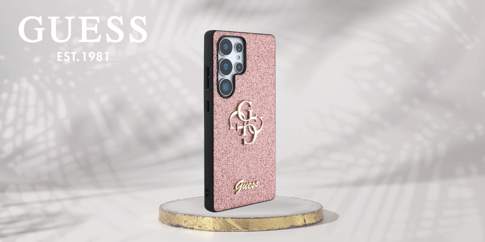 Etui Guess Fixed Glitter Big 4G Metal    Logo do Samsung Galaxy S25 Ultra różowy