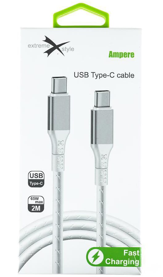 Kabel USB typ-C - USB typ-C eXtremestyle Ampere (2 m, biały)