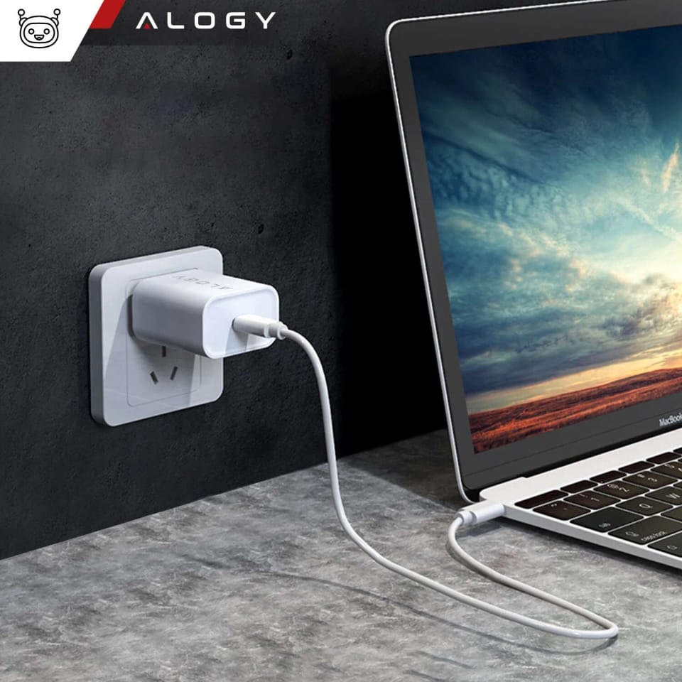 Ładowarka sieciowa szybka 30W USB-C USB typ C GaN PD do iPhone kostka Alogy Biała