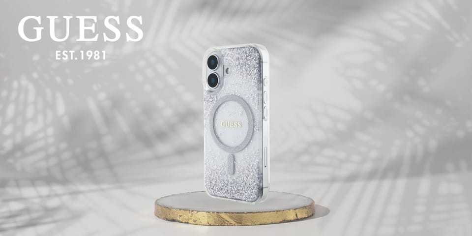 Etui Guess HC Resin Bottom Glitter do    iPhone 16 MagSafe srebrny