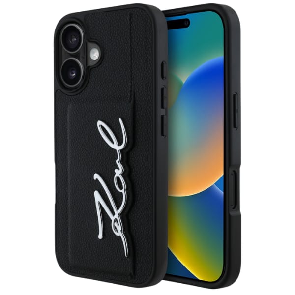 Etui Karl Lagerfeld HC Grained PU Cardslot Metal Signature do iPhone 16 czarny