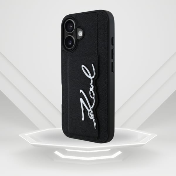 Etui Karl Lagerfeld HC Grained PU Cardslot Metal Signature do iPhone 16 czarny