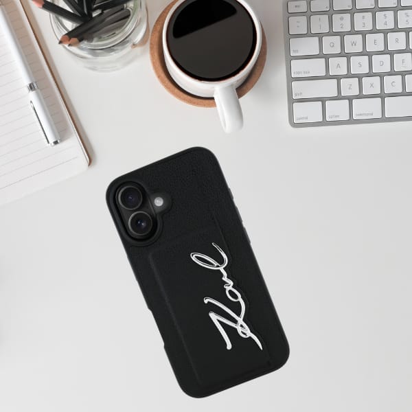 Etui Karl Lagerfeld HC Grained PU Cardslot Metal Signature do iPhone 16 czarny