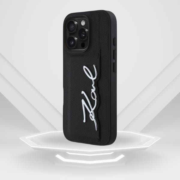 Etui Karl Lagerfeld HC Grained PU        Cardslot Metal Signature do iPhone 16 Pro czarny