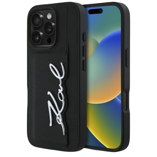 Etui Karl Lagerfeld HC Grained PU        Cardslot Metal Signature do iPhone 16 Pro czarny