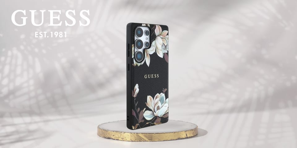 Etui Guess Grained Printed Flower        Pattern MagSafe do Samsung Galaxy S25 Ultra czarny
