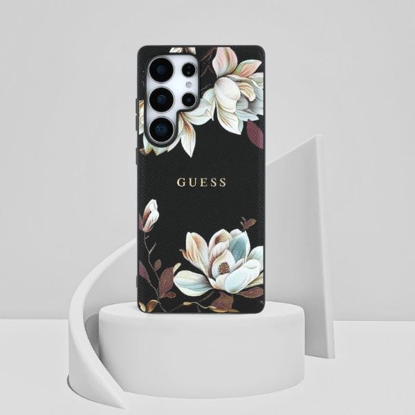 Etui Guess Grained Printed Flower        Pattern MagSafe do Samsung Galaxy S25 Ultra czarny