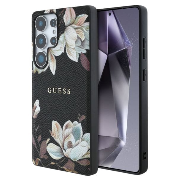 Etui Guess Grained Printed Flower        Pattern MagSafe do Samsung Galaxy S25 Ultra czarny