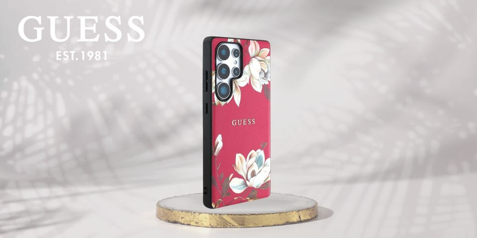 Etui Guess Grained Printed Flower        Pattern MagSafe do Samsung Galaxy S25 Ultra fuksja