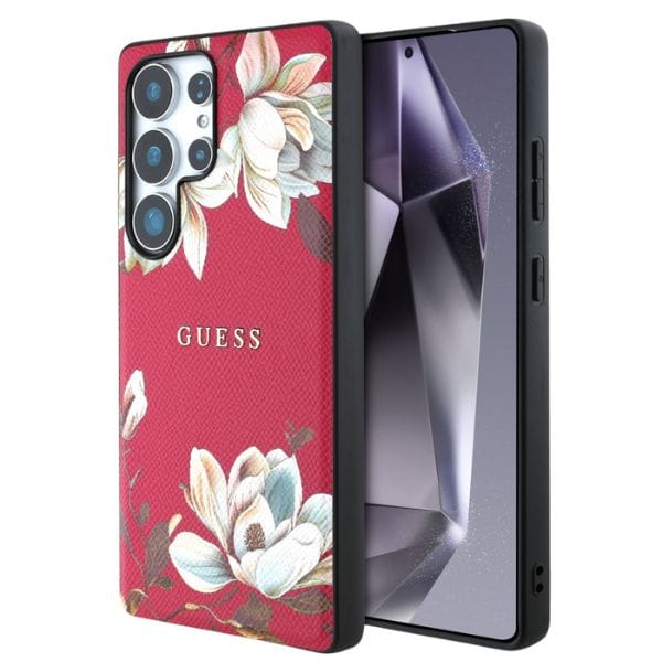 Etui Guess Grained Printed Flower        Pattern MagSafe do Samsung Galaxy S25 Ultra fuksja