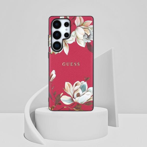 Etui Guess Grained Printed Flower        Pattern MagSafe do Samsung Galaxy S25 Ultra fuksja