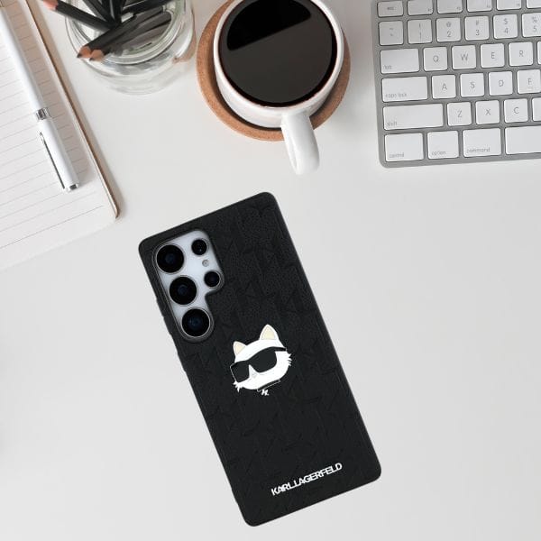 Etui Karl Lagerfeld Leather Monogram Pin Logo Choupette Head do Samsung Galaxy S25 Ultra czarny