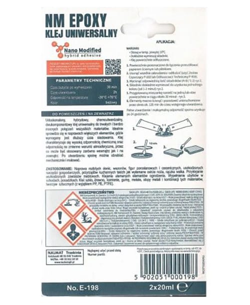 Klej bezbarwny epoksydowy dwuskładnikowy 2x 20ml E-198