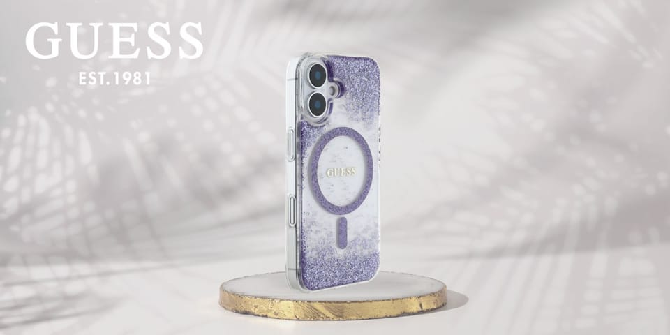 Etui Guess HC Resin Bottom Glitter doiPhone 16 MagSafe fioletowy
